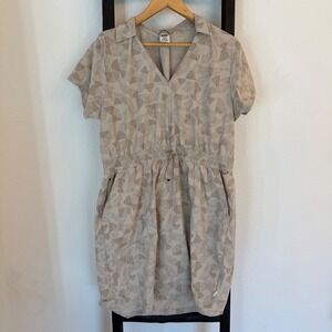 REI Co Op Womens XL Large Beige Geometric Print Short Sleeve Drawstring Dress‎